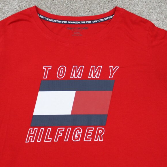 Tommy Hilfiger Shirt Womens 2XL XXL Red Big Logo Cotton/Modal Short Sleeve - Picture 6 of 12